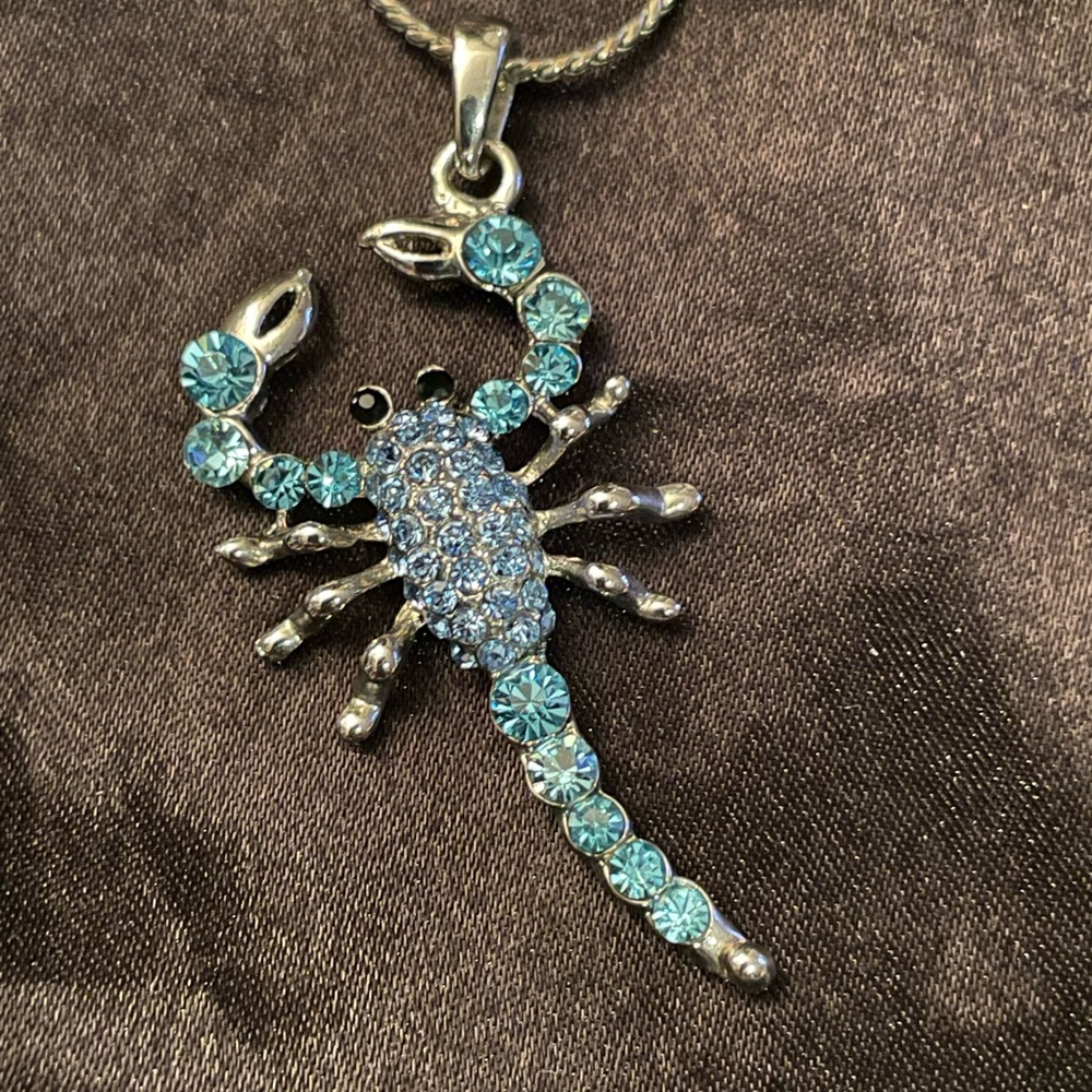 Elegant Silver and Blue Scorpion Pendant Necklace (Scorpio)